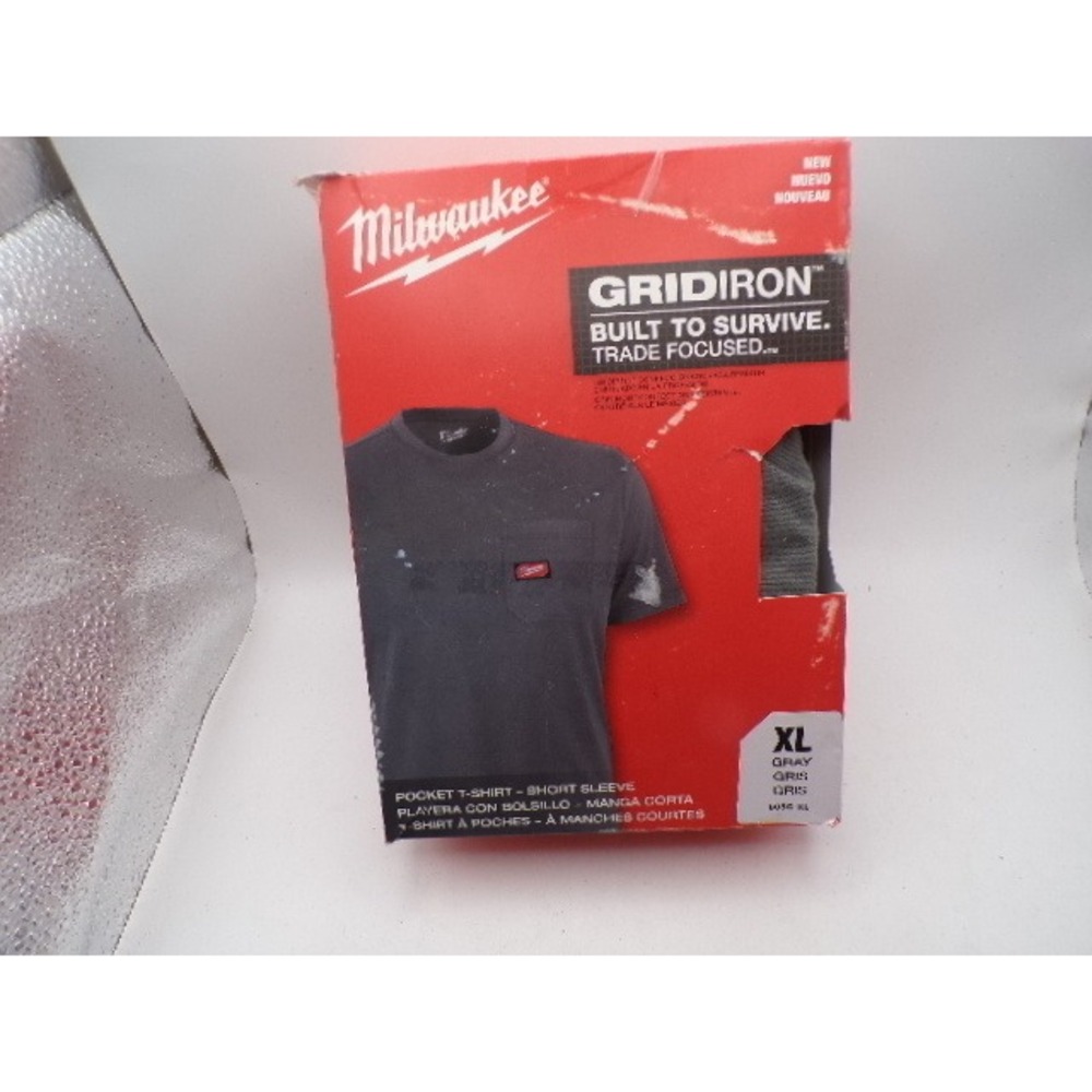 Milwaukee Gridiron Mens XL Gray Short Sleeve Pocket T-Shirt Workwear 601G-XL